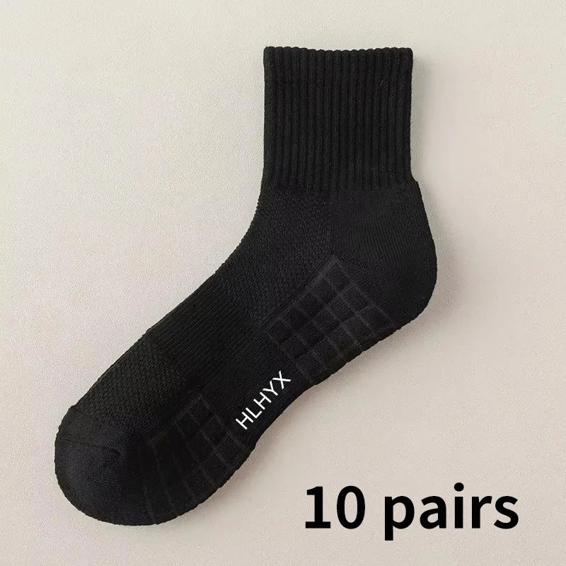 10pairs HLHYX Socks Men's Cotton Deodorant Winter Towel Bottom with Mid-tube White Stockings Thickened Sports Basketball Socks Quick Pick Grocers