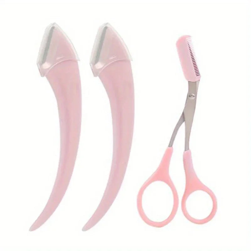 3-Piece Eyebrow Trimmer Set, Scissors and Comb, Stainless Steel Shaver, Eyelash Beginner Makeup Tool, Removal Accessories Quick Pick Grocers