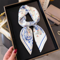 Bohemian Style Print Luxury Brand Silk Square Scarf Women Satin Shawls Neckerchief Wrap Scarves Bandana Hair Hjiab Floral Quick Pick Grocers
