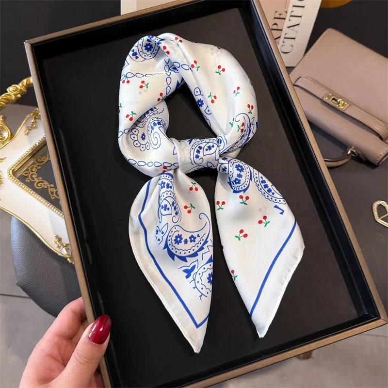 Bohemian Style Print Luxury Brand Silk Square Scarf Women Satin Shawls Neckerchief Wrap Scarves Bandana Hair Hjiab Floral Quick Pick Grocers