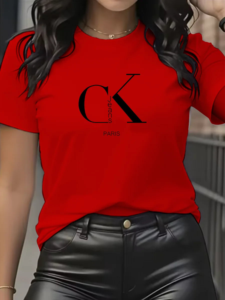 Summer luxury brand fashion cartoon letter print crew collar clothing short sleeve T-shirt  trend women's summer Y2K top Quick Pick Grocers