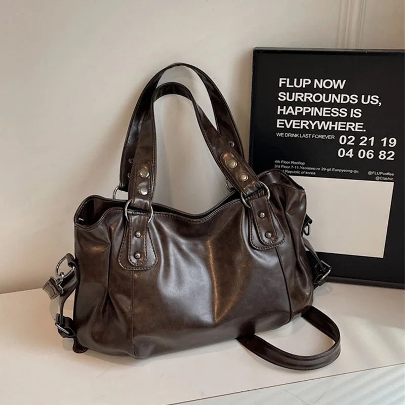 Fashion Classic Versatile Commuter Shoulder Bag Large Capacity Retro Handbags Travel Tote Bags Zipper Opening Women Shopping Bag Quick Pick Grocers