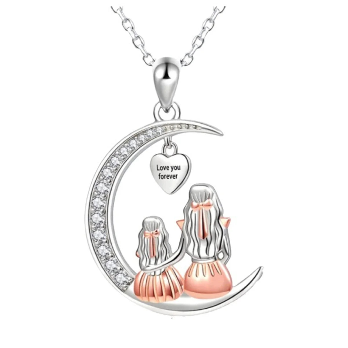 Fashion Mom Daughter Moon Pendant Necklace Love You Forever Heart Necklaces Mothers Day Jewelry Gifts Quick Pick Grocers