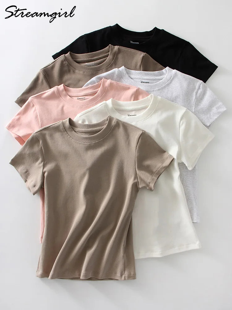 Basic T Shirts Women Cotton Slim Fit White Tops Summer Black Tees Crew Neck 100% Cotton T Shirt For Women Plain T-shirts Soft Quick Pick Grocers