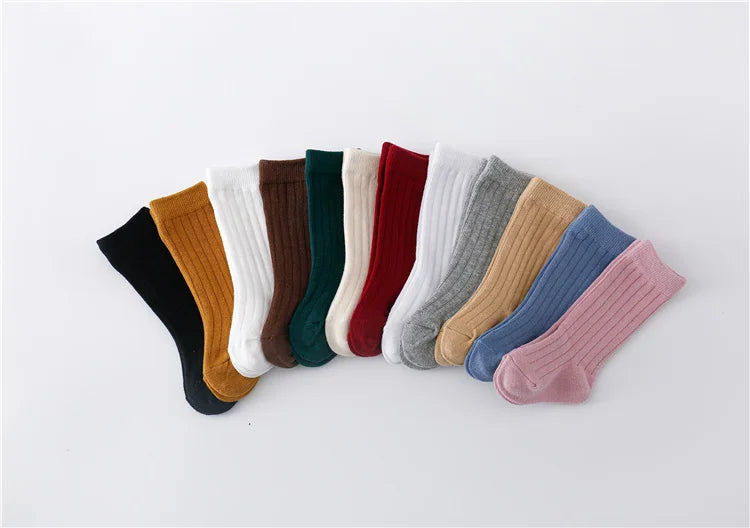 Lawadka 0-5Years Kids Boys Girls Socks Cotton Solid Striped Soft Baby Knee Long Children's Socks School Sport Baby Sock 12 Color Quick Pick Grocers