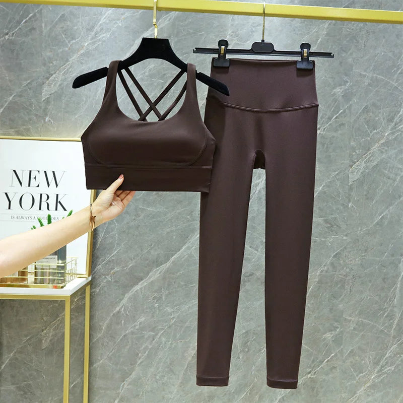 TRY TO BN Women's Tracksuit Yoga Sets Fitness Leggings Sports Bra Naked Sportwear Breathable Workout Two Pieces Suit Gym Clothes Quick Pick Grocers