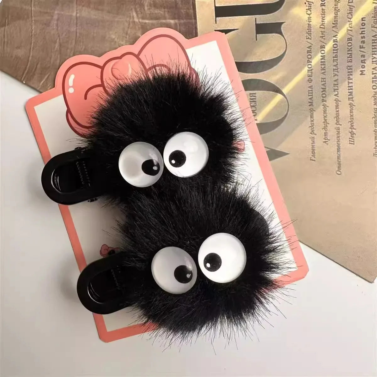 Cute Black Fuzzy Hair Clip for Women - Big Eyes Design, Adorable Hair Accessories for Girls, Daily & Party Wear Quick Pick Grocers