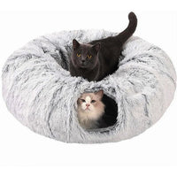 Winter New Arrival Plush Cat Tunnel Bed Foldable Two-in-One round Warmth Pet Nest Thickened Cozy Cuddly Cat Hideaway Quick Pick Grocers