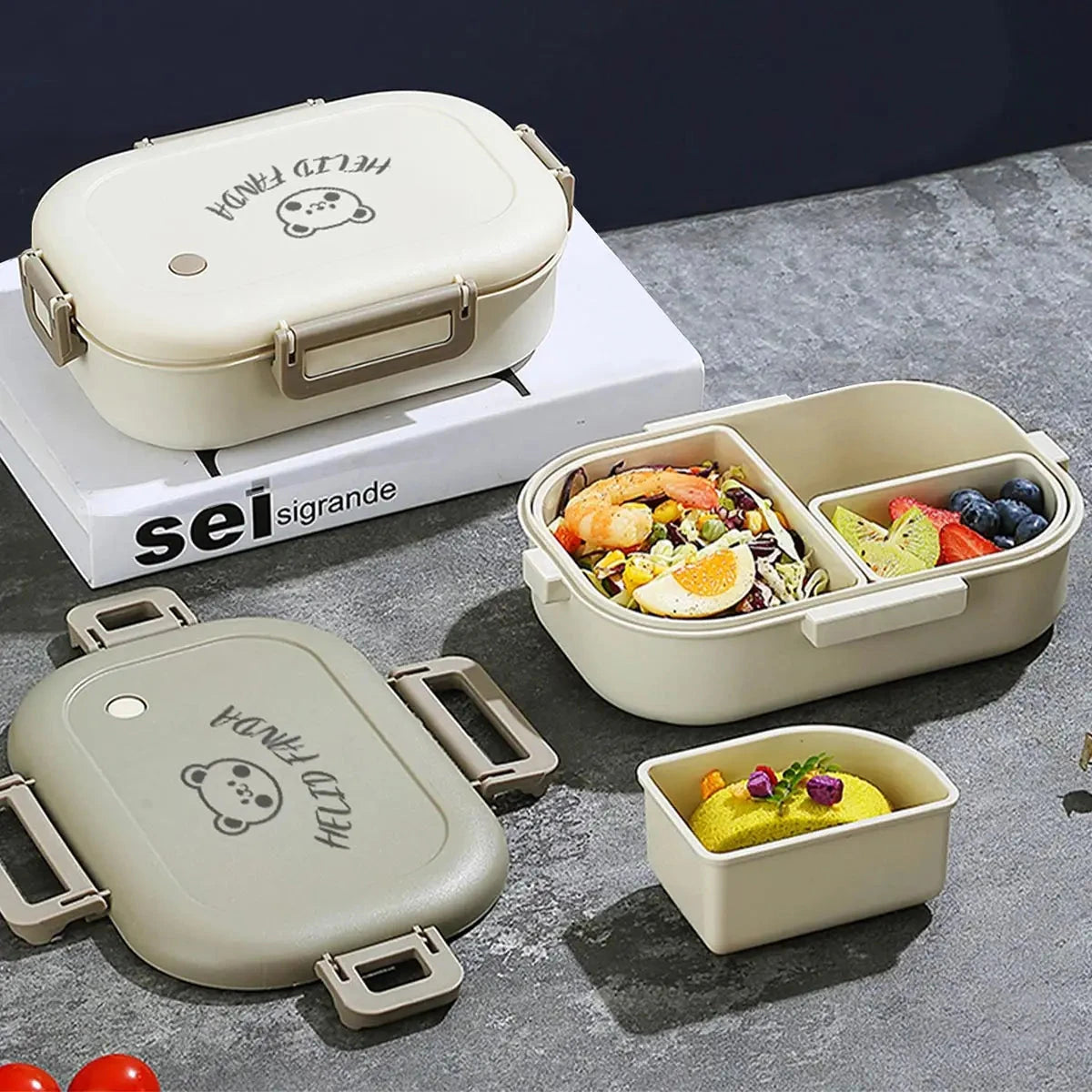 WORTHBUY Removable 3-Compartment Lunch Box 800ml Portable Plastic Bento Box Microwave School Student Kid Sealed Food Container Econic Blanks