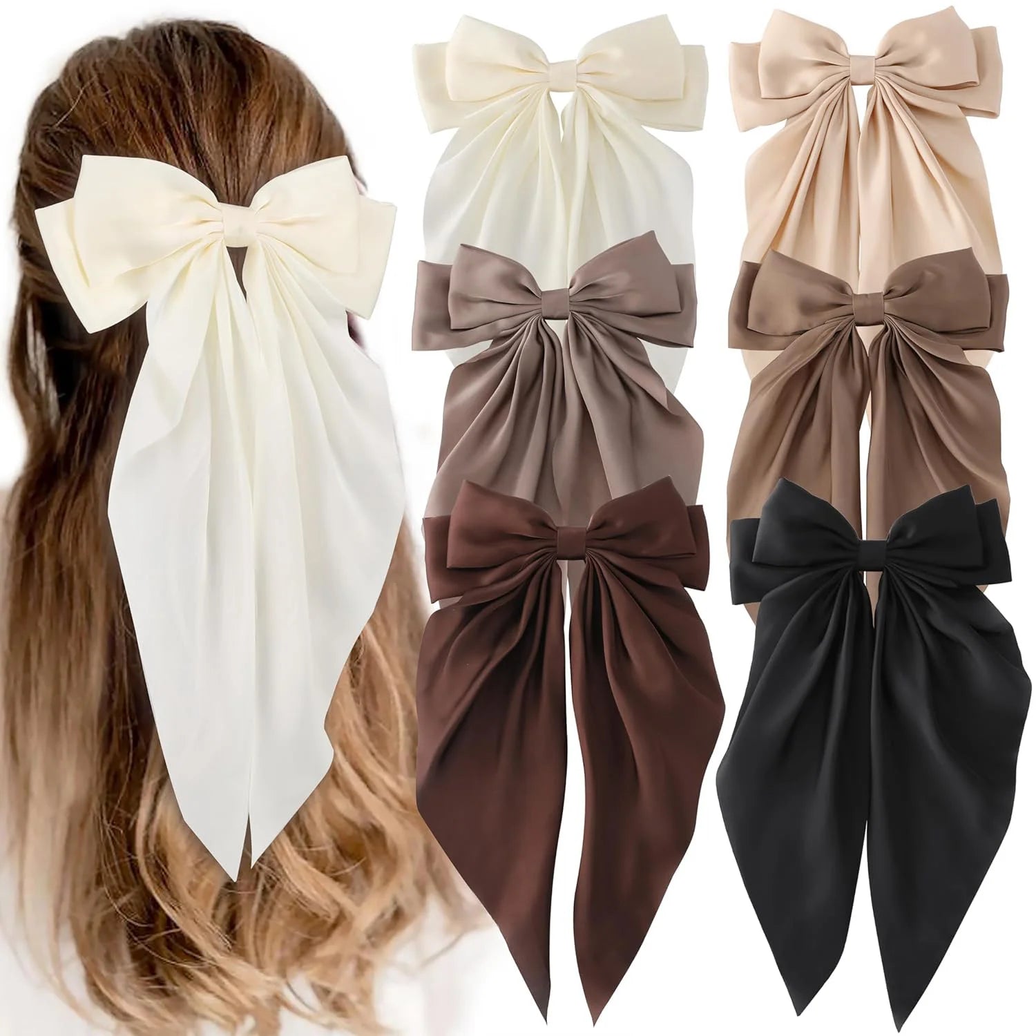 Korean Accessories Hair Clips for Women Girls Big Bowknot Solid Satin Long Ribbon Bows Spring Clamp Barette Cheveux Femme 2023 Quick Pick Grocers