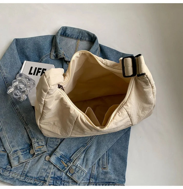 Trendy Women's Soft Cloth Shoulder Bag Solid Color Student 2026 Spring Y2k Casual Style Big Handbags Crossbody Bags for Women Quick Pick Grocers