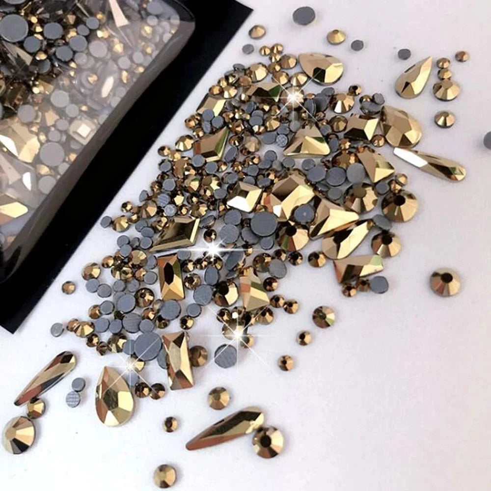 180pcs AB Flatback Glass Nail Art Rhinestones Multi-shape Mixed Diamond Gems Blue Purple Crystal Stones For DIY Nail Decoration Econic Blanks