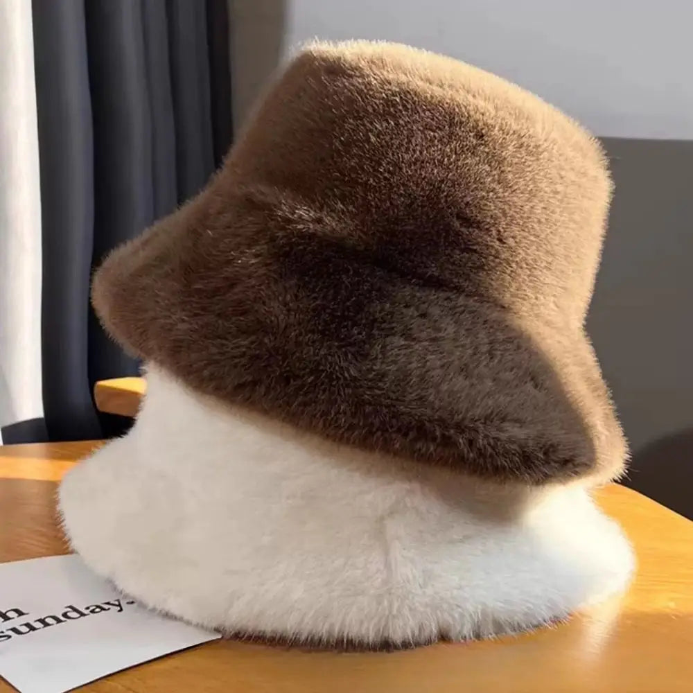 Fluffy Fur Fisherman Hat For Women Winter Plush Ear Protection Cap Windproof Warm Female Panama Caps Solid Fashion Bucket Hat Purest Peak