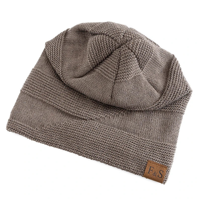 New Unisex Slouchy Winter Hats Add Fur Lined Men And Women Warm Beanie Cap Casual Label Decor Winter Knitted Hats Purest Peak