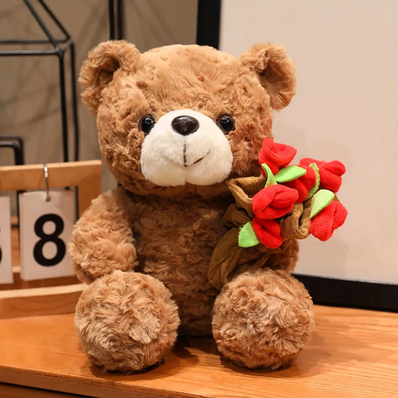 Cute Rose Bear Plush Toy Stuffed Animal Doll Romantic Gift for Girlfriend Valentines Day Birthday and Anniversary Present Quick Pick Grocers