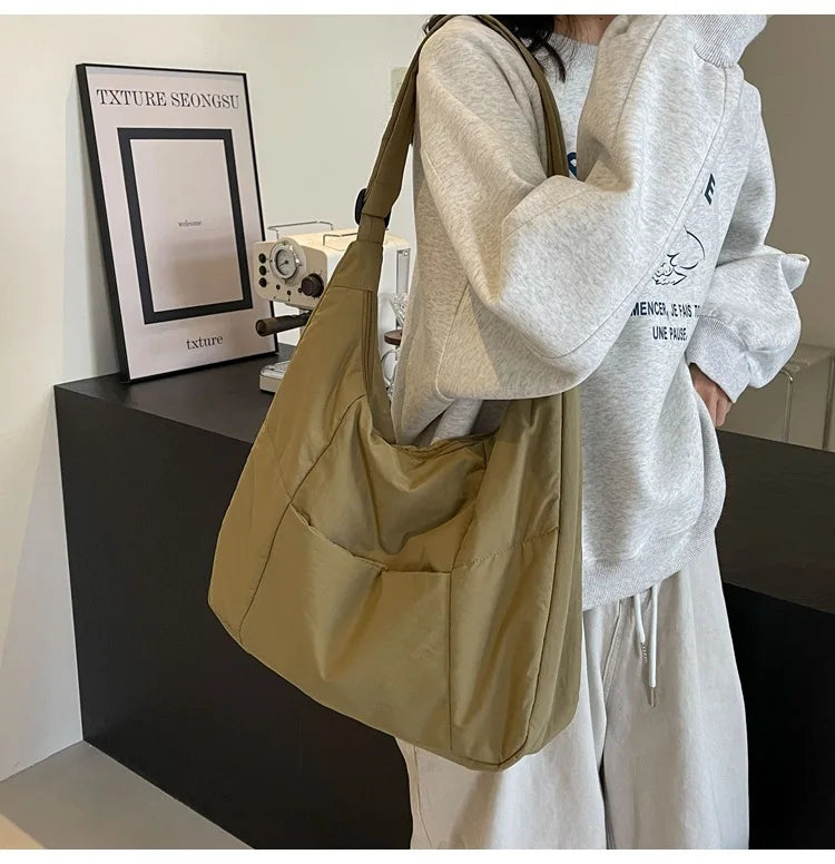 Trendy Women's Soft Cloth Shoulder Bag Solid Color Student 2026 Spring Y2k Casual Style Big Handbags Crossbody Bags for Women Quick Pick Grocers