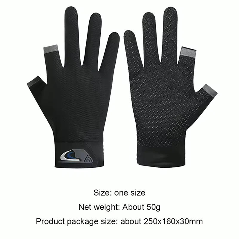 Summer Men Fishing Gloves Women Two Finger Cut Male Touchscreen Angling Anti-Slip Sun-Proof Breathable Cycling Fitness Gloves Quick Pick Grocers