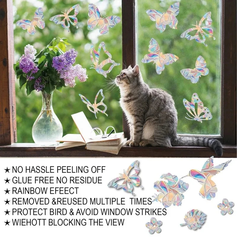 Rainbow Suncatcher Window Stickers PVC Cat Butterfly Prism Glass Wall Sticker Home Kids Bedroom Decoration Self Adhesive Decal Quick Pick Grocers