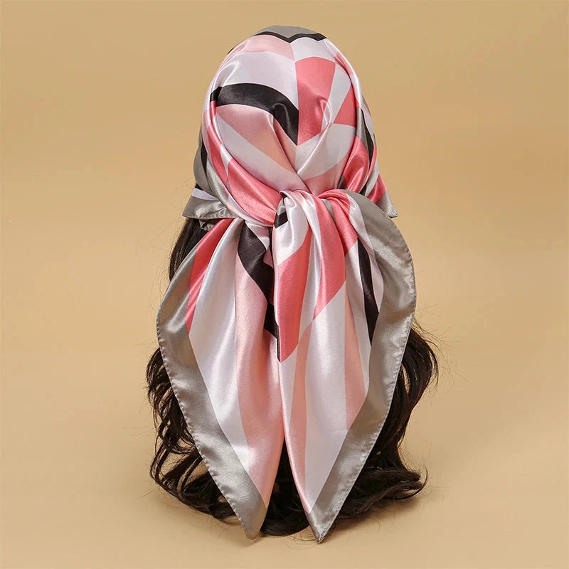 Satin Square Scarf Women Muslim Hijab Elegant 2025 Print Silk Neckerchief Shawl Wraps Headband Handle Hair Accessories Bandana Econic Blanks