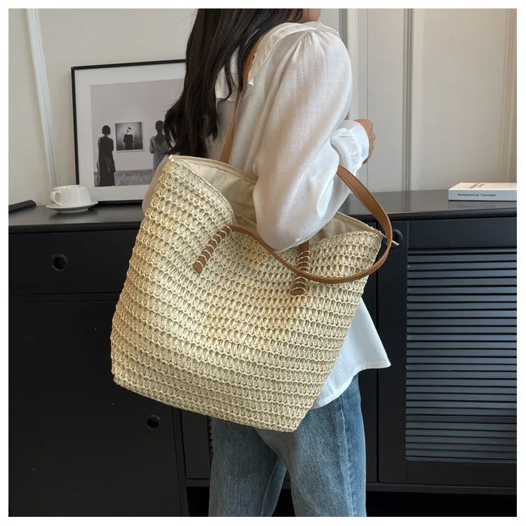 Hand-woven Women's Shoulder Handbag Bohemian 2025 Summer Fashion Straw Beach Tote Bag Travel Shopper Weaving Shopping Bags Quick Pick Grocers