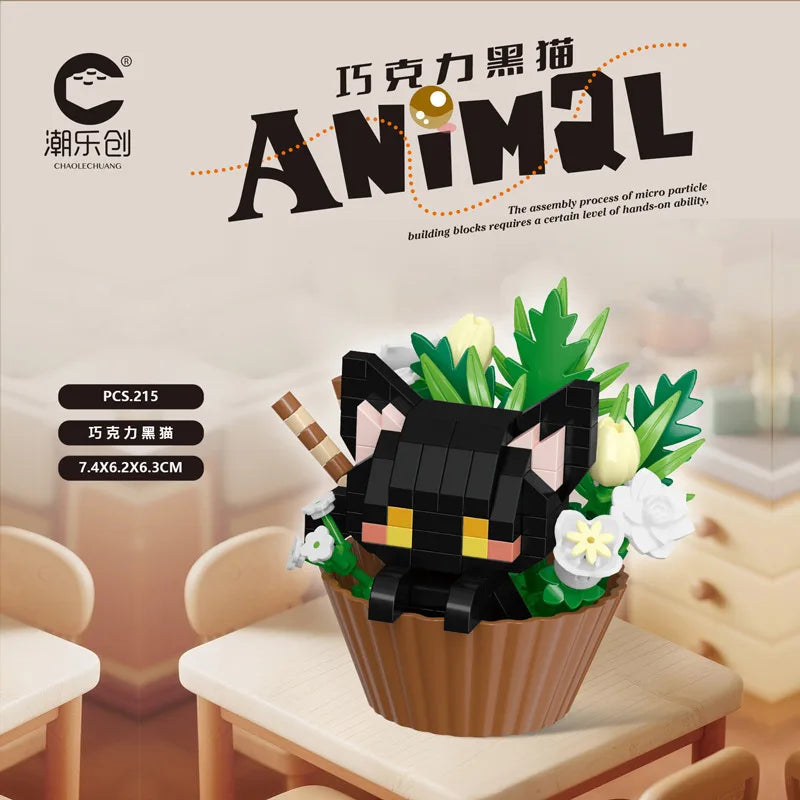 Cute dessert small animals potted bouquet cartoon doll panda puppy building block ornament children toys gift Quick Pick Grocers