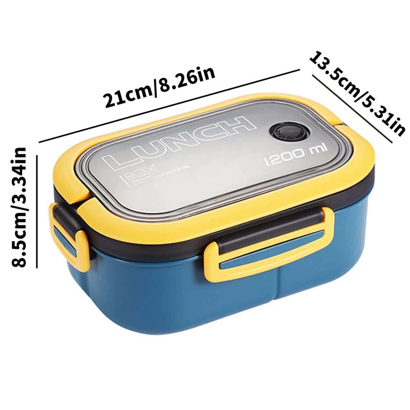1200ML 2 Layer Bento Lunch Box With Spoon Fork, Kid High Capacity Microwae Food Containers Portable Leakproof Office Camping Quick Pick Grocers