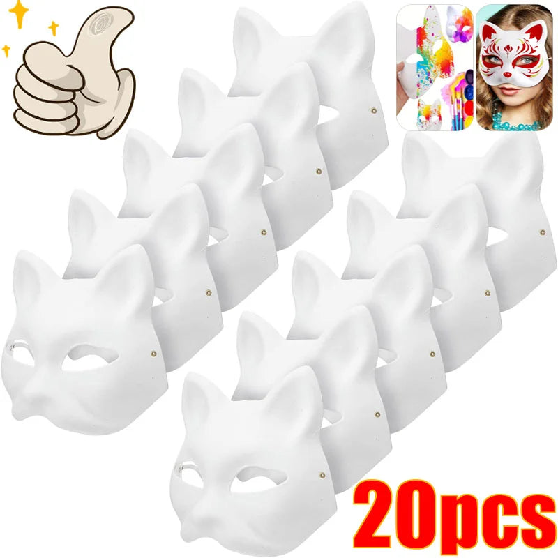 1-20pcs Japanese Mask Paper Blank Mask Halloween Cosplay Cat DIY Paintable Half Face Mask Animal Costume Party Decor Craft Prop Quick Pick Grocers