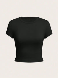 4 pieces Solid color basic short sleeved tight fitting T-shirt for women's casual summer minimalist women's style top O-neck Quick Pick Grocers