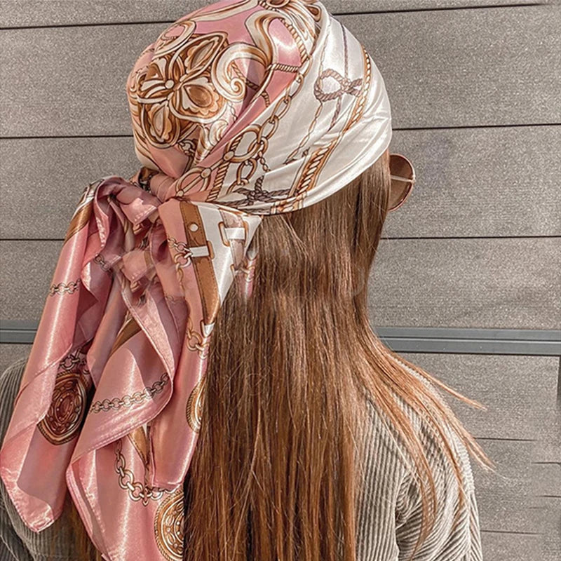90*90cm Square Silk Scarves Women Hijab Shawls Fashion Print Kerchief Femme Head Scarf Foulard Bandana Beach Pareo Quick Pick Grocers