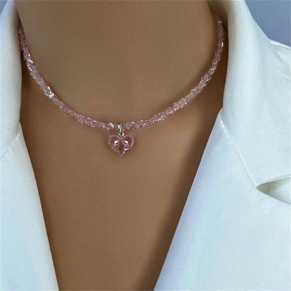 Fashion Vintage Sexy Zircon Heart Pendant Necklace For Women Female Boho Geometric Baroque Transparent Crystal Chain Jewelry Quick Pick Grocers