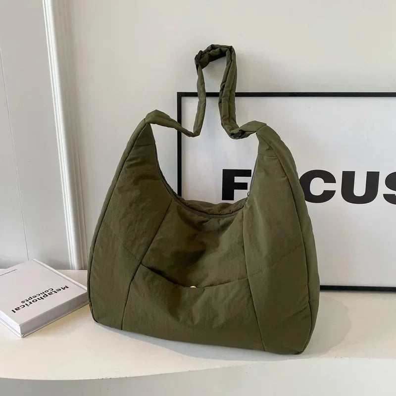 Trendy Women's Soft Cloth Shoulder Bag Solid Color Student 2026 Spring Y2k Casual Style Big Handbags Crossbody Bags for Women Quick Pick Grocers