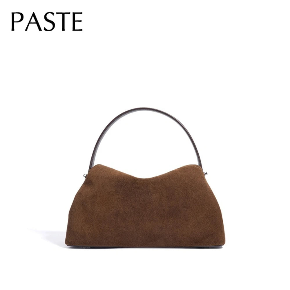2026 Autumn Winter All-match Bowling Tote All-match Matte Suede Cowhide Leather Women Shoulder Bag Coffee Purple Noble Handbag Quick Pick Grocers