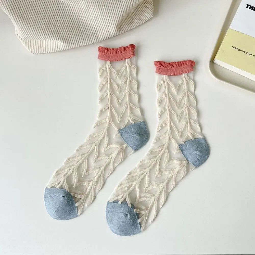 Fashion Socks For Women Summer Breathable Trendy Casual Socks Cute Fashion Korean Style Transparent Lace Sweet Socks Quick Pick Grocers