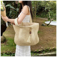 Elegant Ladies Straw Woven Handbag Women Holiday Beach Commute Casual Tote Top-Handle Bags Fashion Retro Shoulder Bags 2024 Quick Pick Grocers