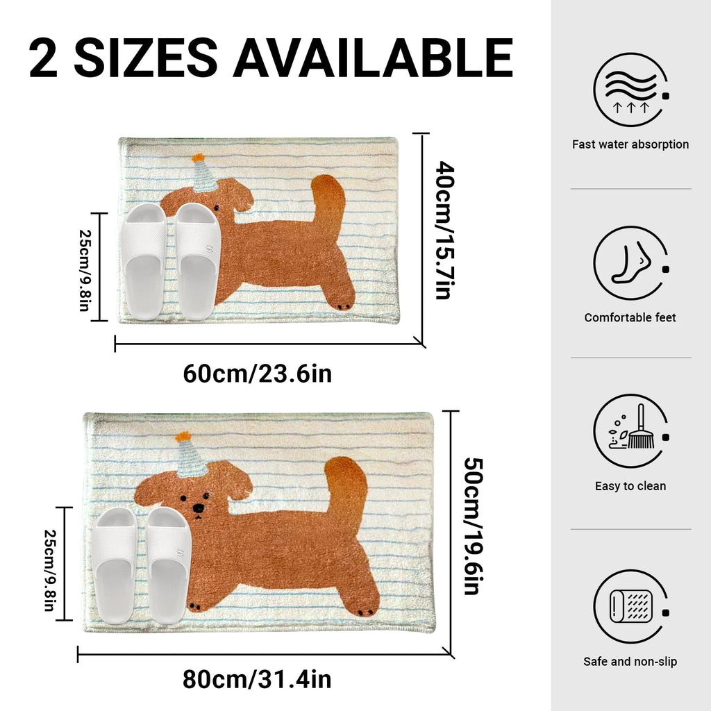 Striped puppy printed short fleece bathroom anti-slip mat, cute style door mat, indoor small carpet Quick Pick Grocers