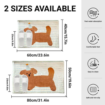 Striped puppy printed short fleece bathroom anti-slip mat, cute style door mat, indoor small carpet Quick Pick Grocers