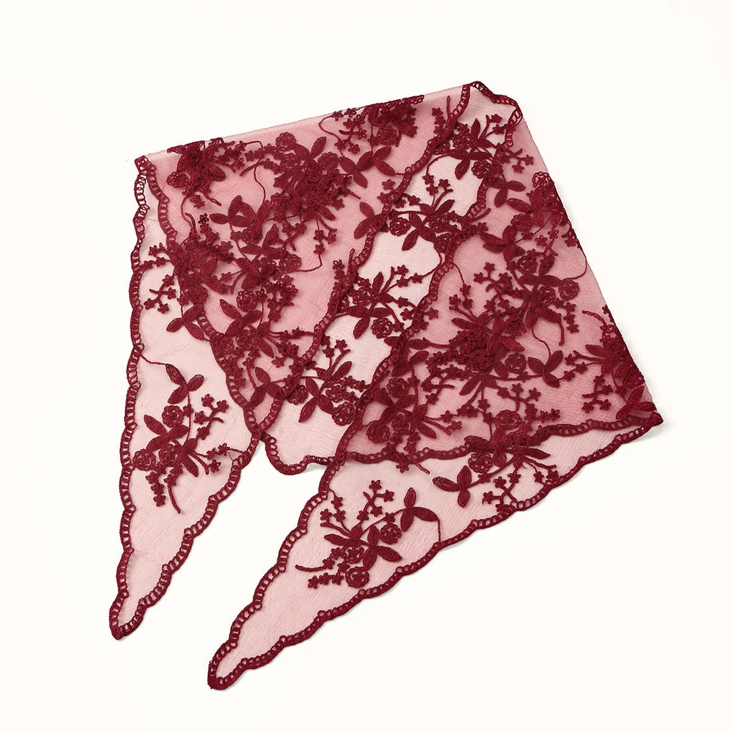 Elegant Lace Scarf Hollow Out Embroidery Foulard Bandana Solid Color Triangular Scarf Thin Vintage HandkerChiefs for Hair Woman Quick Pick Grocers
