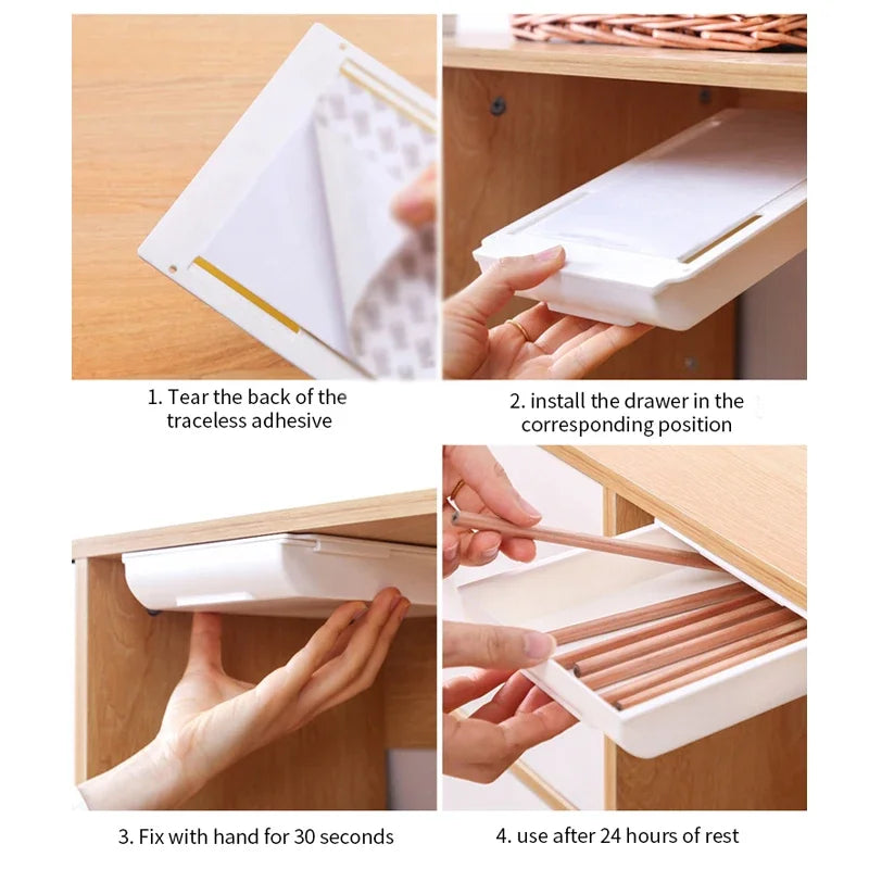 Hidden Storage Box Desk Storage Drawer Self-Adhesive Plastic Table Storage Holder Simple Sundries Cosmetics Stationery Organizer Quick Pick Grocers