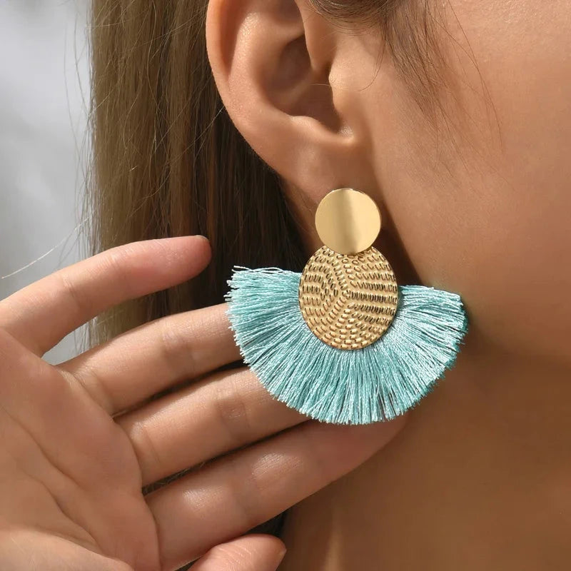 Fashion Bohemian Big Tassel Dangle White Fringe Female Earrings Drop Earrings for Women Statement Wedding Jewelry Econic Blanks