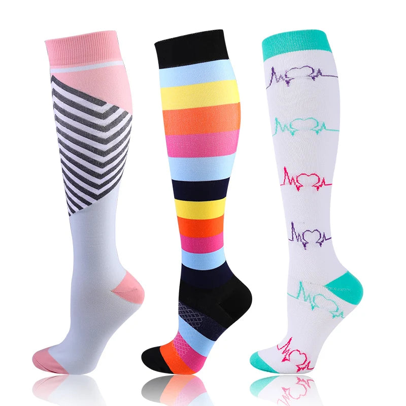 58 Styles 3 Pairs/Pack Compression Socks Knee High 30MmHg  Women Men Sports Socks Edema Diabetes Varicose Veins Running Socks Quick Pick Grocers