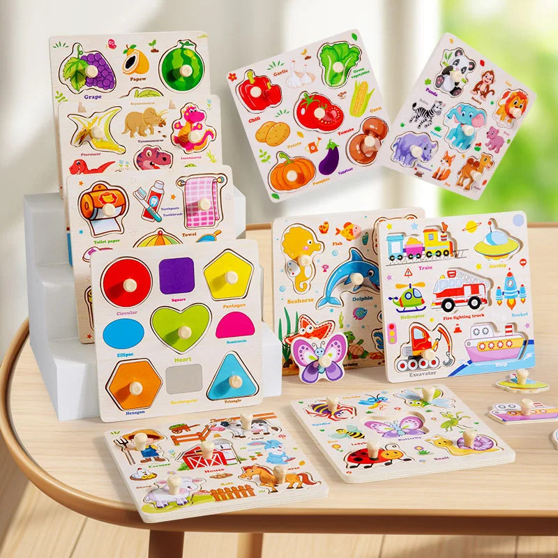 Baby Wooden Puzzles Montessori Toys 1 2 3 Years Toddler Toys Hand Grab Board Alphabet Number Cognition Learning Educational Toys Quick Pick Grocers