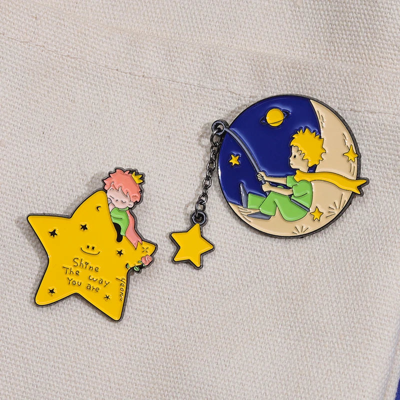 Cartoon Boy Fox Rose Enamel Pins Moon Star Whale Paper Boat Brooch Lapel Hat Bag Badge Jewelry Accessories Gift for Kids Friends Quick Pick Grocers