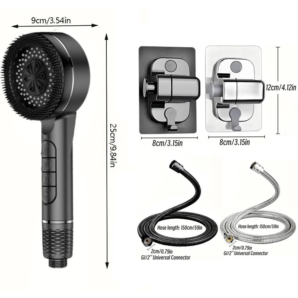 4 Modes Self-cleaning Shower Head with Silicone Brush One-Key Stop Water Massage High Pressure ABS Showerhead with Filter Quick Pick Grocers