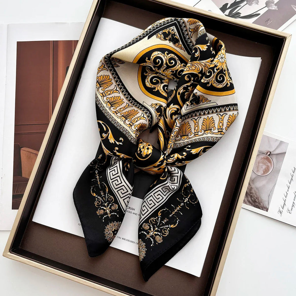 68cm Retro Chain Print Scarf Head Scarfs for Women Luxury Polyester Fiber Thin Scarf Trendy Versatile Neck Gaiter Shawl Hijab Quick Pick Grocers