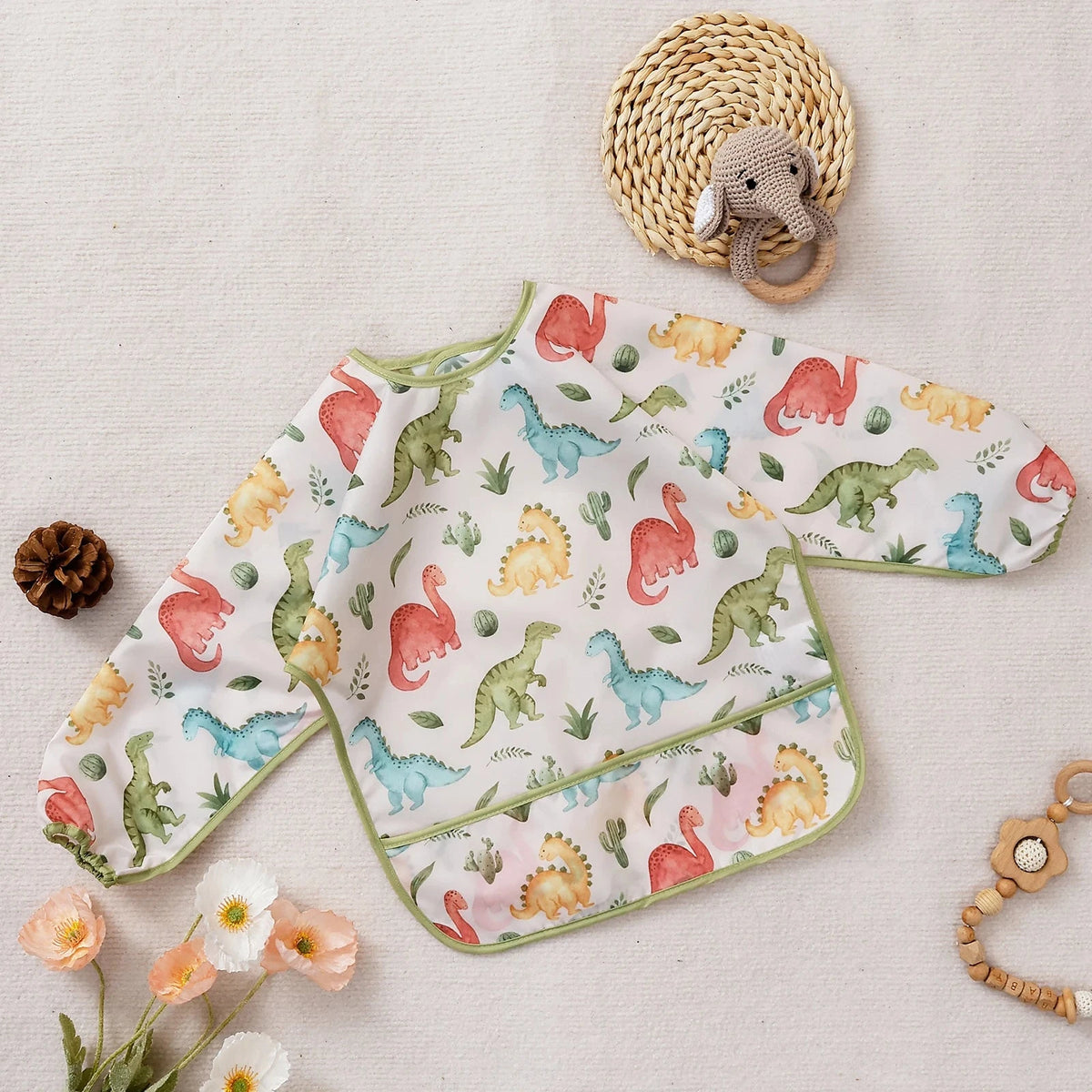 Elinfant 1PC Long Sleeve Bibs, Waterproof Feeding Bibs,Washable Burp Cloth,Coveralls Bibs,Easy To Clean,Wash-Free Eating Bibs Econic Blanks