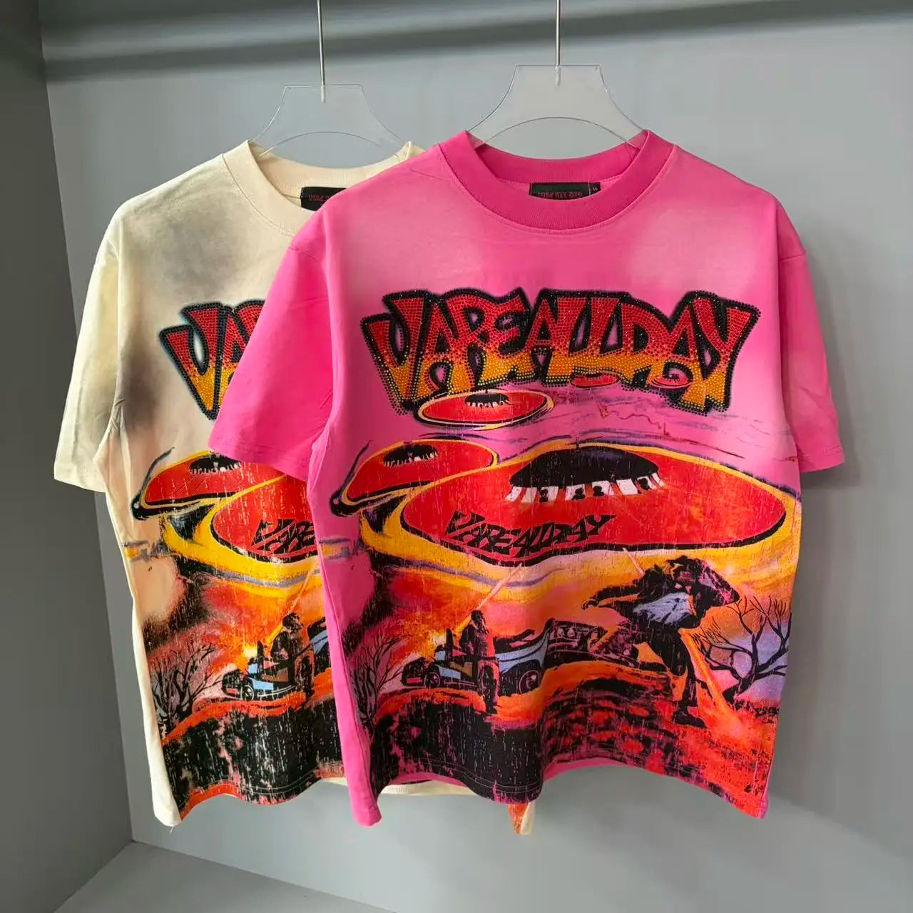 2026 New Fashion Streetwear Shinning Diamond Baggy Tshirts for Men and Women Short Sleeve Rhinestone Cotton Top Tees Oversized Quick Pick Grocers