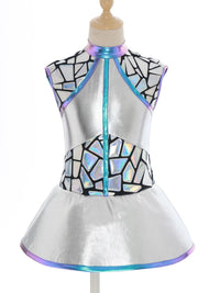 Girls Shiny Alien Outerspace Halloween Cosplay Costume Sleeveless Mock Zip Neck Tutu Dance Dress for Future World Party Quick Pick Grocers