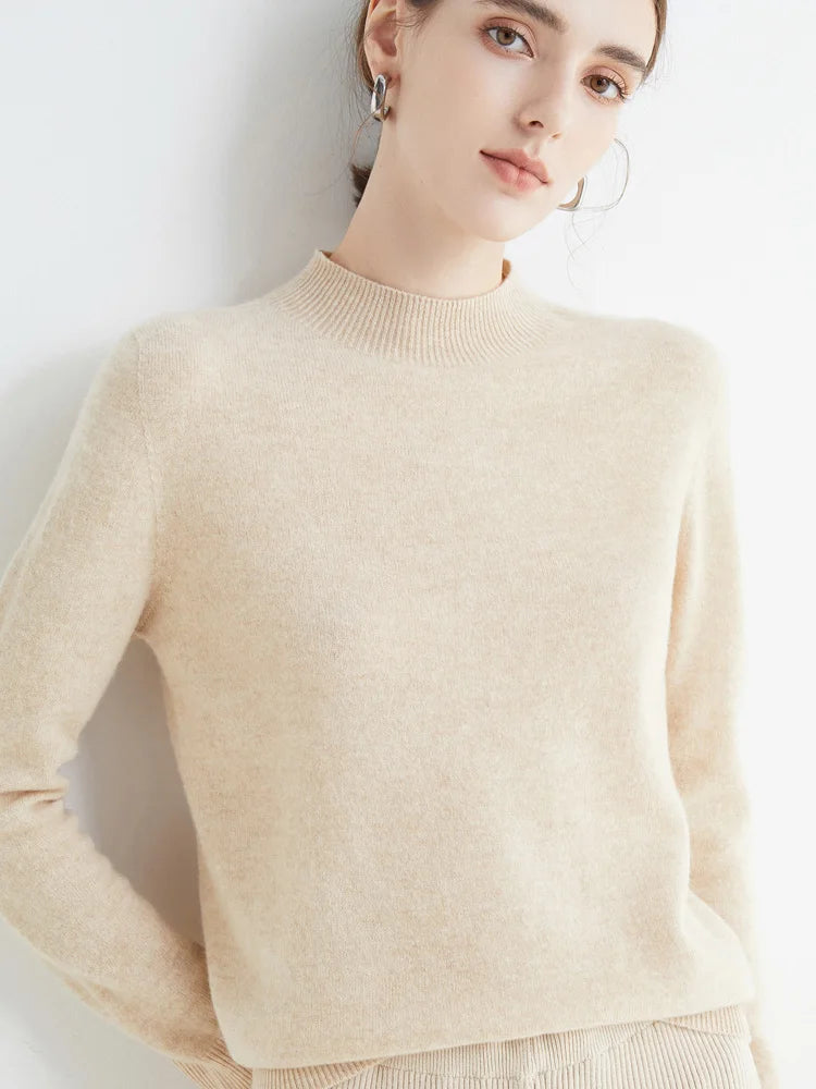 AOSSVIAO 2026 Autumn Winter Solid Mock-neck Pullover Sweater For Women Casual Knitwear Female Clothing Basic Soft Tops Quick Pick Grocers