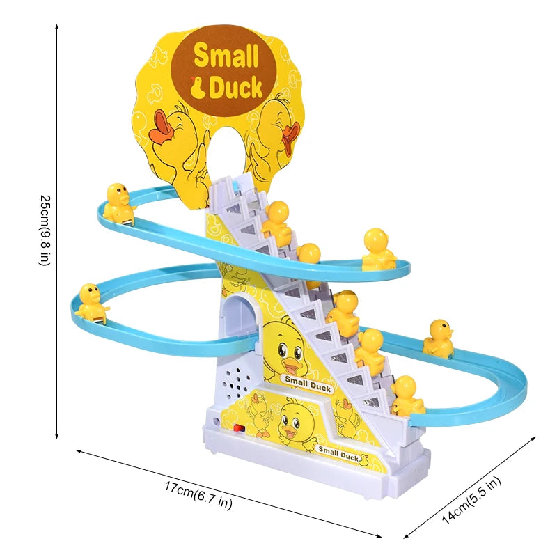Climbing Stairs Track Toys Electric Duck DIY Rail Racing Track Roller Coaster Toys Set Light Music Educational Toy For Kids Gift Quick Pick Grocers