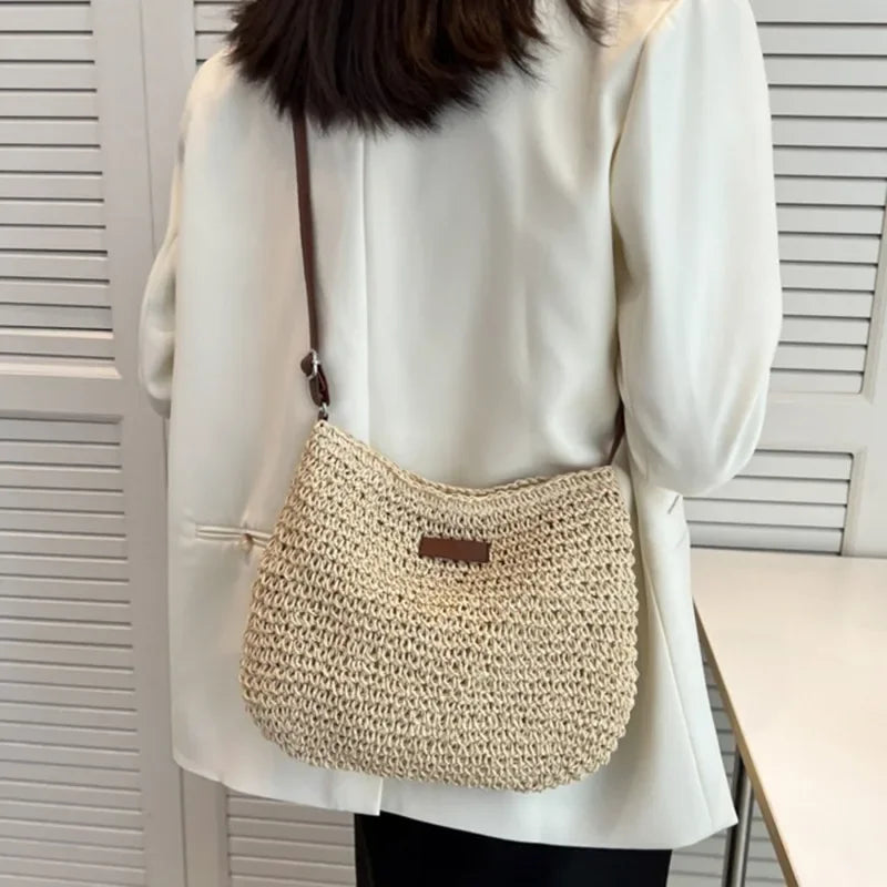 Ladies Fashion Summer Straw Crossbody Bag Women Beach Holiday Shopping Woven Shoulder Handbag Messenger Purses For Women Bags Quick Pick Grocers
